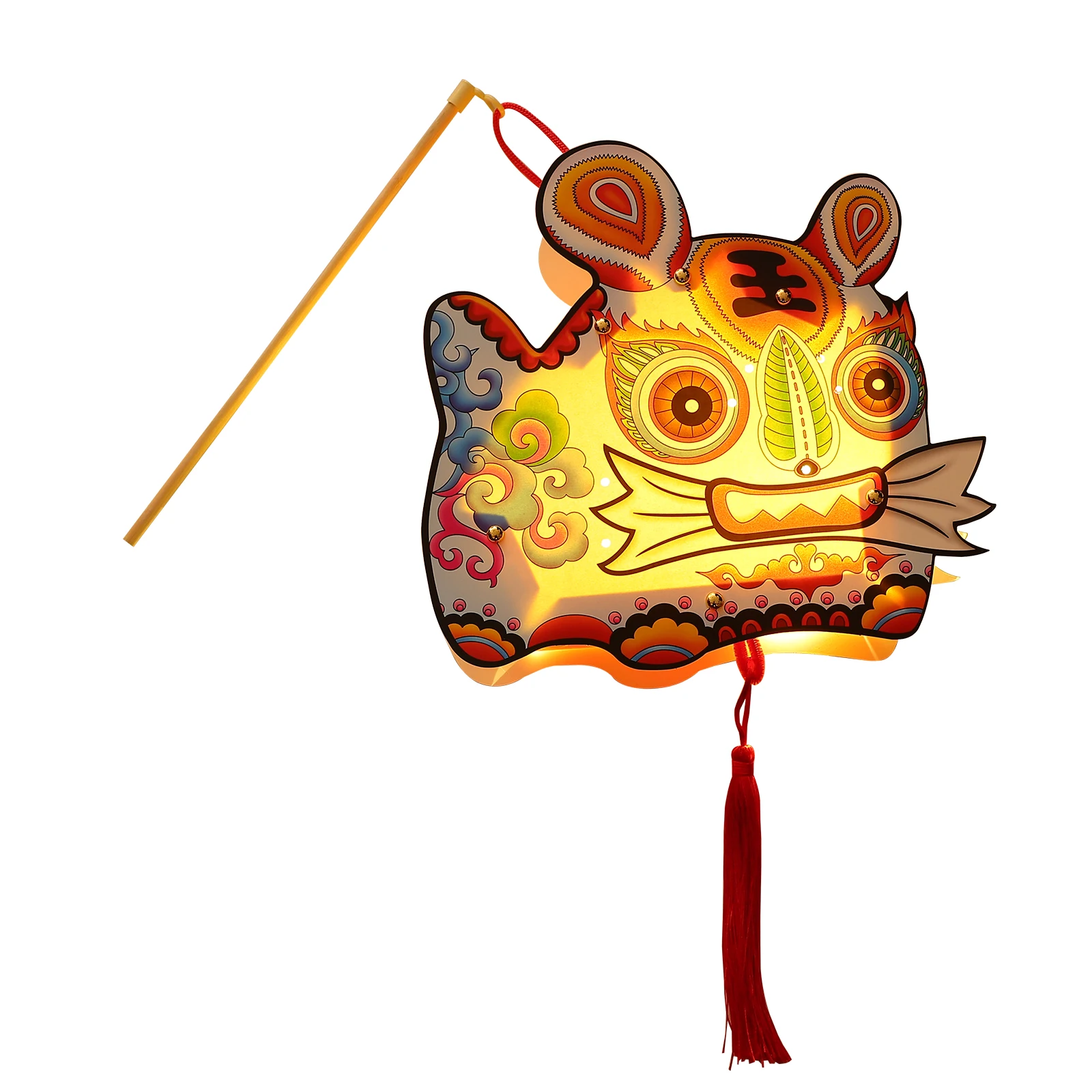 

1pc Tiger Pattern Paper Lanterns Glowing Handheld Festive Decor Sturdy Durable For Chinese New Year Mid-Autumn Festival Party