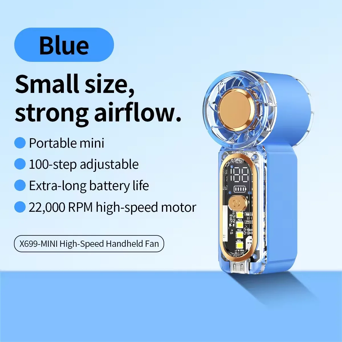 Mini-Handventilator, USB-aufladbar, ultra-leise, mit digitaler Anzeige, kleiner elektrischer Ventilator, leistungsstarker Wind, persönlicher Kühlventilator für Konzerte – Detail 8
