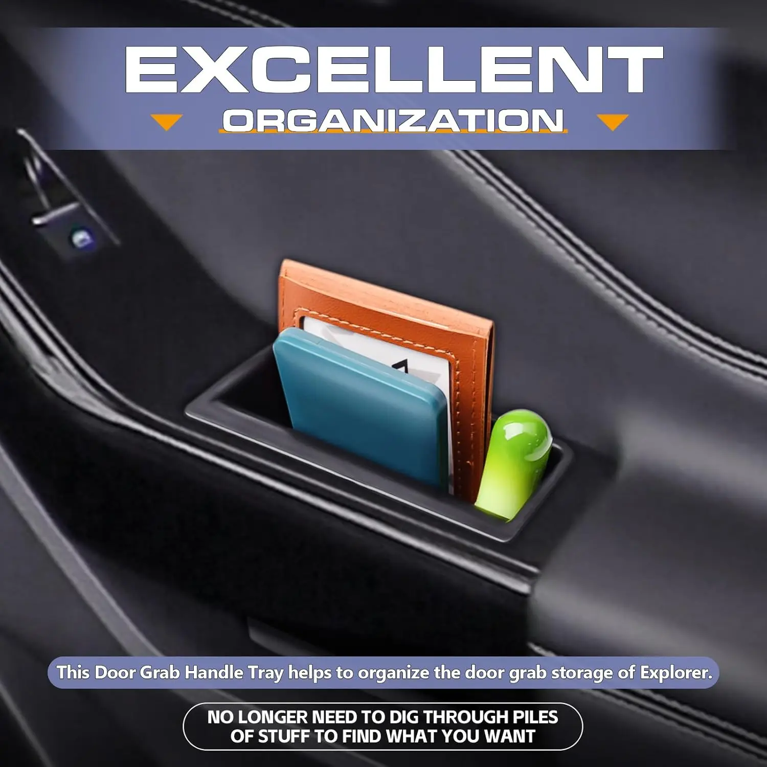 

RUNROAD Door Handle Storage Organizer Tray For Ford Explorer 2020 2021 2022 2023 2024 2025 Accessories Armrest Organizer Tray