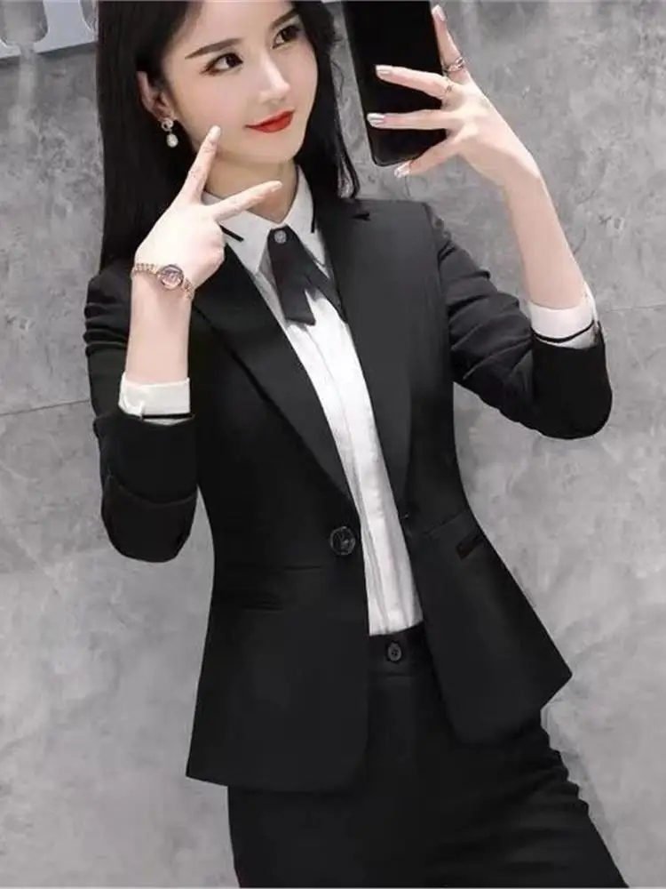 Ele Faionable Women's Career Suit Jaet Interview Formal Wear Cleanfit Sle ort Length Long Sve One Button