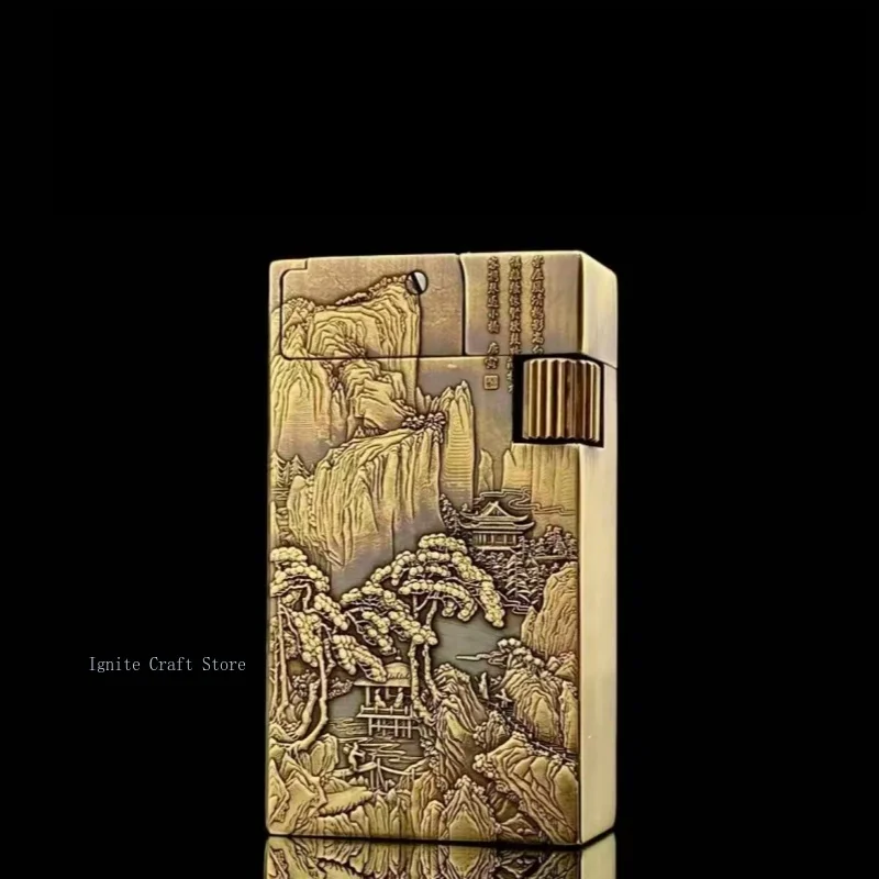 

New brass side sliding long-range fuel lighter, hand carved lighter, cigarette accessories, men's gift