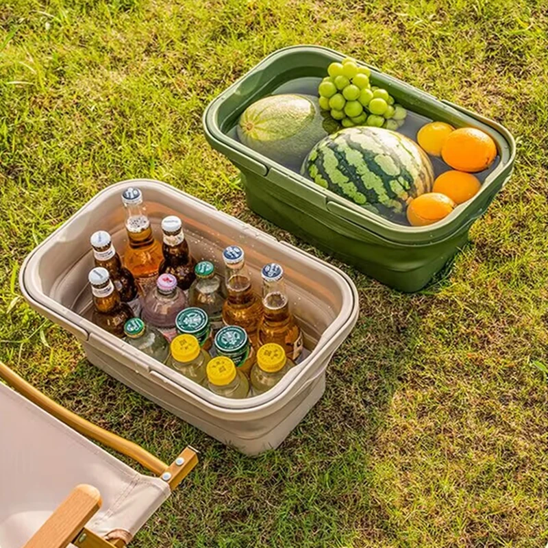 سلة نزهة خارجية للتخييم متعددة الوظائف تحمل يدويًا مع غطاء سلة تخزين متعددة الوظائف صندوق تخزين نزهة قابل للطي