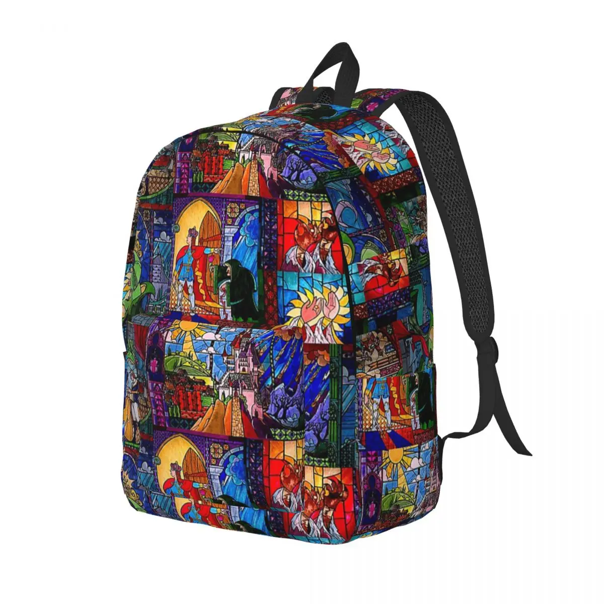 Beauty And The Beast Stained Glass Backpack for Boy Girl Kids Student School Bookbag Daypack Kindergarten Primary Bag Outdoor