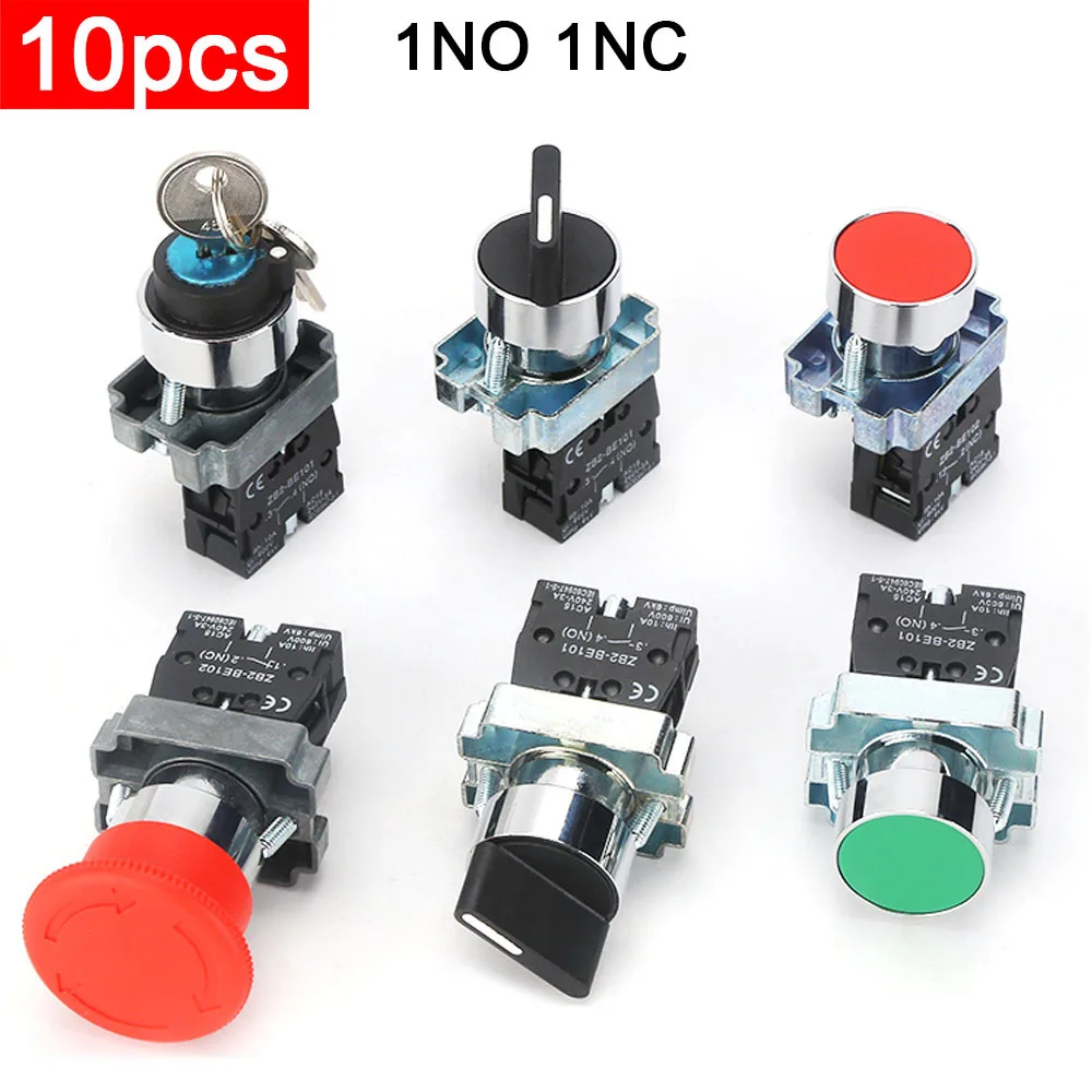 10pcs-xb2-ba31-button-switch-metal-press-xb2-ba42-mushroom-head-self-locking-xb2-bd23-xb2-bd25-emergency-power-start-stop-knob