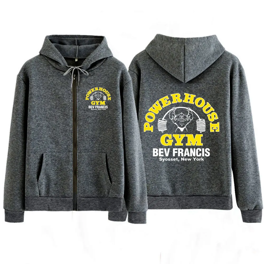 Powerhouse Gym Graphic Hoodie Olympia Fitness Weightlifting Exercise Hip-hop Zip Up Sweatshirt Men Women Harajuku Zipper Hoodies