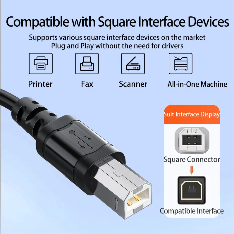 كابل طابعة Choseal USB B إلى USB C كابل طابعة USB C لأجهزة MacBook Pro/Air لـ HP Canon Dell Epson LexmarkXerox