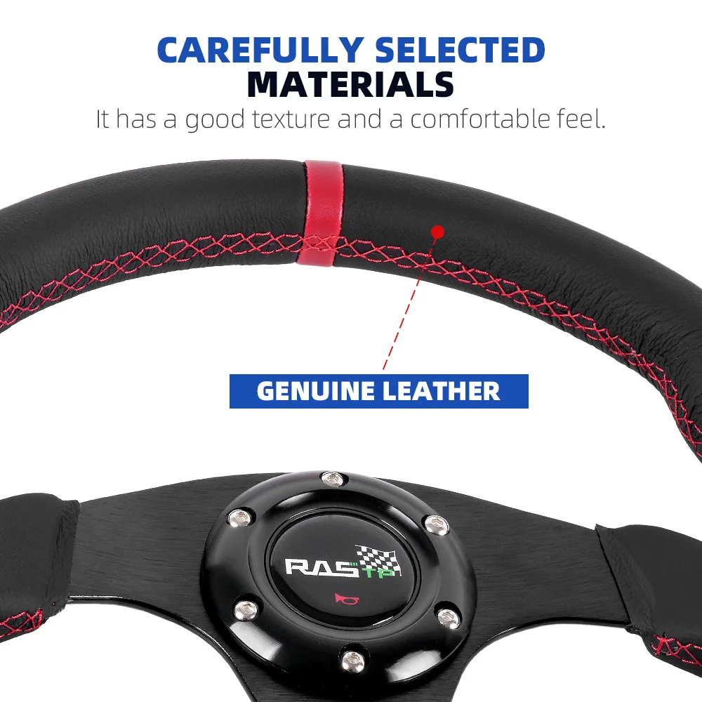 RASTP 13Inch 320mm D-Type Racing Steering Wheel Genuine Leather For PC Game Car Mod