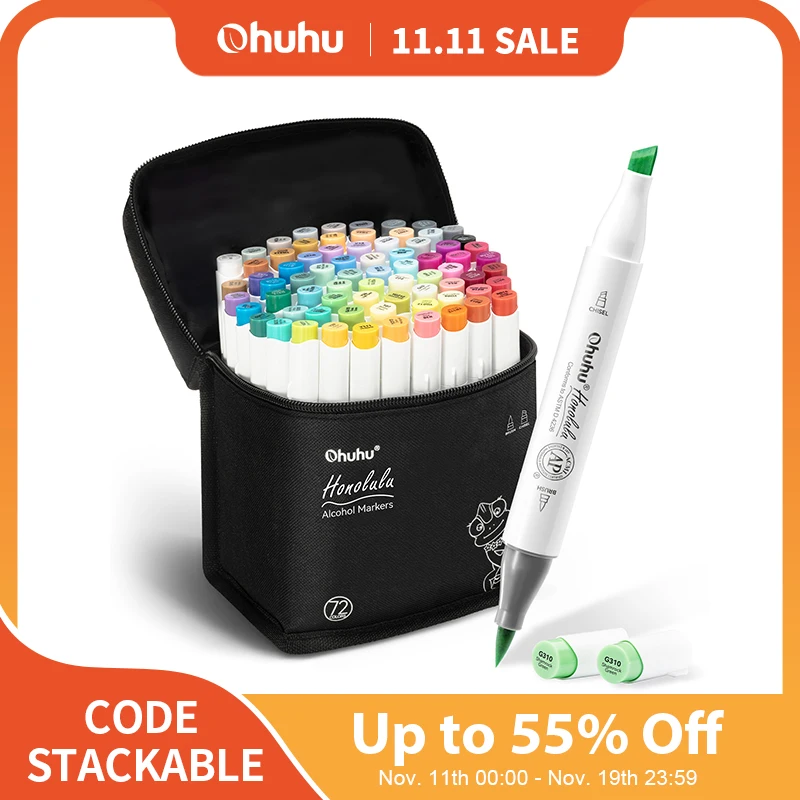 Ohuhu Honolulu Marker Pen Set Color Markers Alcohol Art Markers Refillable Dual Tips Sketching Drawing Manga School Art Supplies