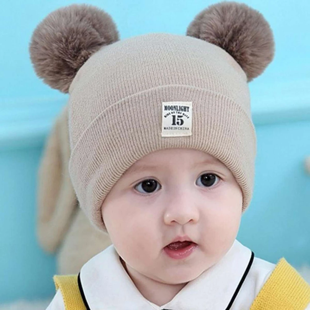 Children\'s Caps Baby Wool Hat Children\'s Thick Hats Warm Earmuff Winter Warm Knit Caps Infant Toddler Cap Kids Pom Pom Hat