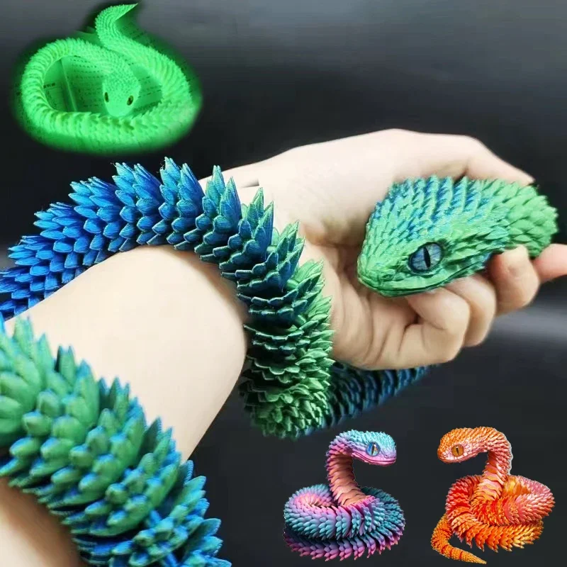Engraçado 3D Impresso Snake Rotatable Joints Figurines Snake Home Office Desktop Crafts Ornamento Criativo Home Garden Paisagem Crianças Presente