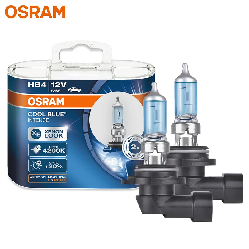 OSRAM Cool Blue Intense 9006 HB4 CBI Halogen 12V 51W P22d 4200K White Xenon Look Car Original Headlight High Low Beam USA, 2pcs