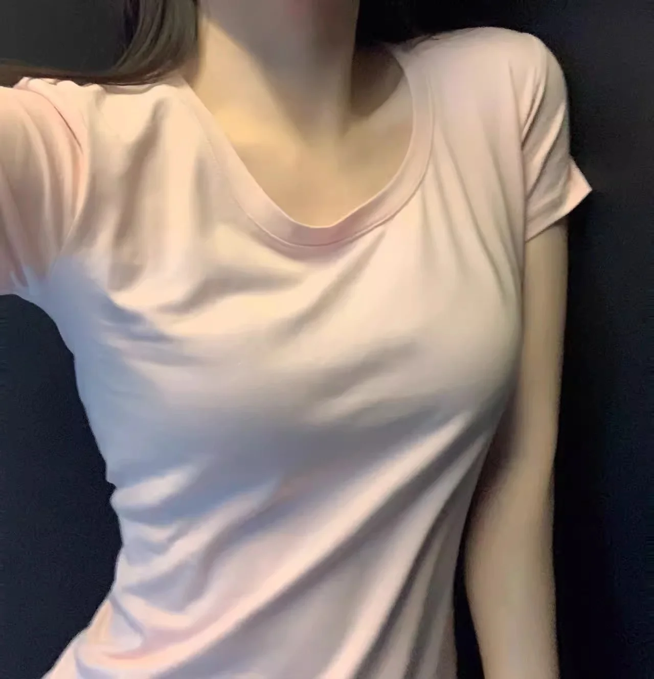 Pure Cotton Short Sleeve T-Shirt Women's round Neck Basic Shirt Elastic Thread Color  Guangzhou Thirteenth Factory