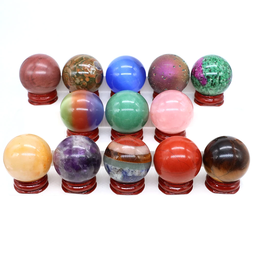 

40mm Crystal Sphere Natural Stone Ball Reiki Healing Massage Gems Quartz Agate Globe Chakra Mineral Gem Specimen Home Decor Gift