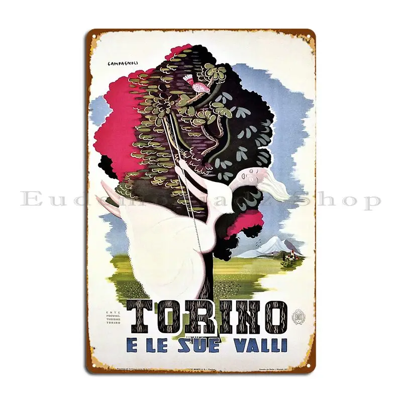 Vintage Italian Travel Turin Italy Girl On A Garden Swing Metal Plaque Design Iron Club Wall Decor Living Room Tin Sign Poster