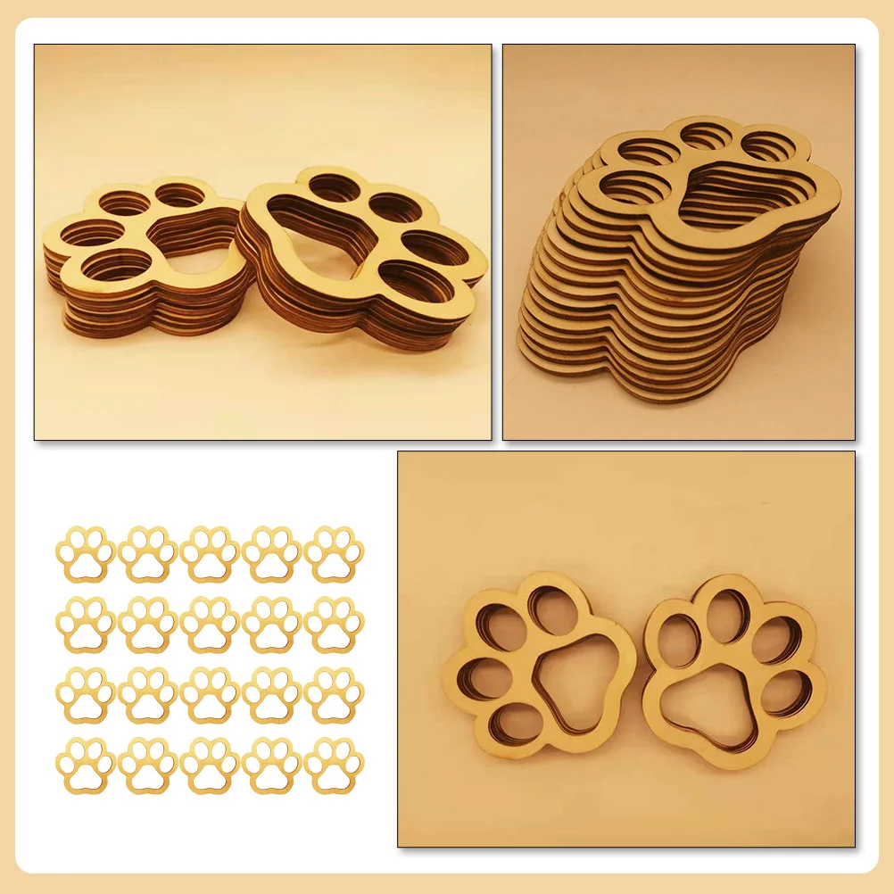 30Pcs Unfinished Dog Paw Shaped Wood Cutouts Wood Craft DIY Gift Tags for Pet Party