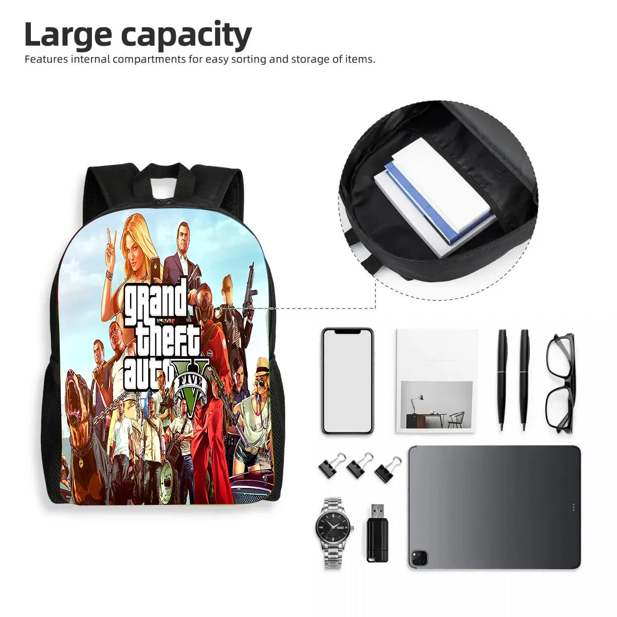 Mochila für Grand Theft Auto Collage Schult aschen für Jungen Mädchen wasserdicht College School Abenteuers piel Gta Bag Print Bücher tasche