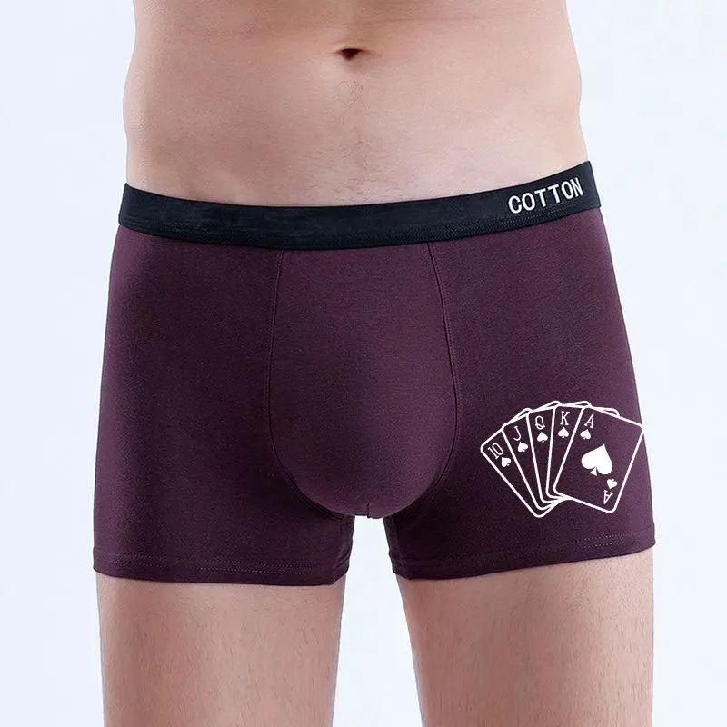 Celana Boxer Pria Katun Lembut Motif Poker 1/2/3/4Pcs, Celana Dalam Tanpa Jahitan, Celana Boxer Pria Sporty dan Bernapas