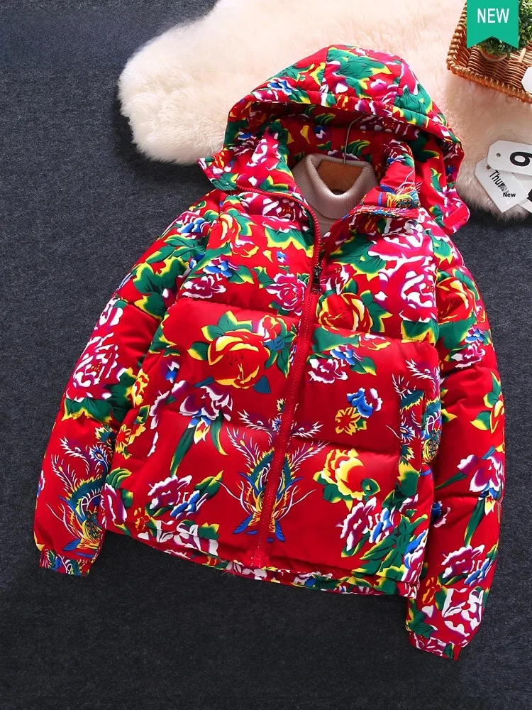 

Утепленная хлопковая куртка в стиле ретро для мужчин и женщин, зимнее теплое пальто, новогодняя одежда для пар, китайская одежда с цветочным узором