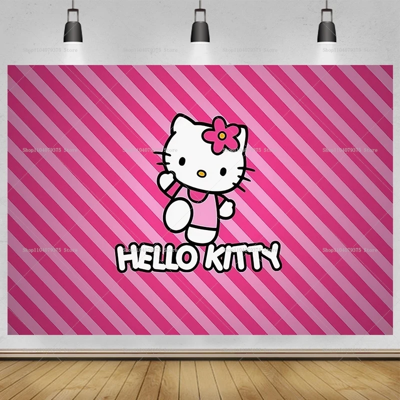 Fondo de fotografía para fiesta de cumpleaños con tema rosa de Hello Kitty, pancarta adecuada para niños y niñas, accesorios para fotomatón de fiesta