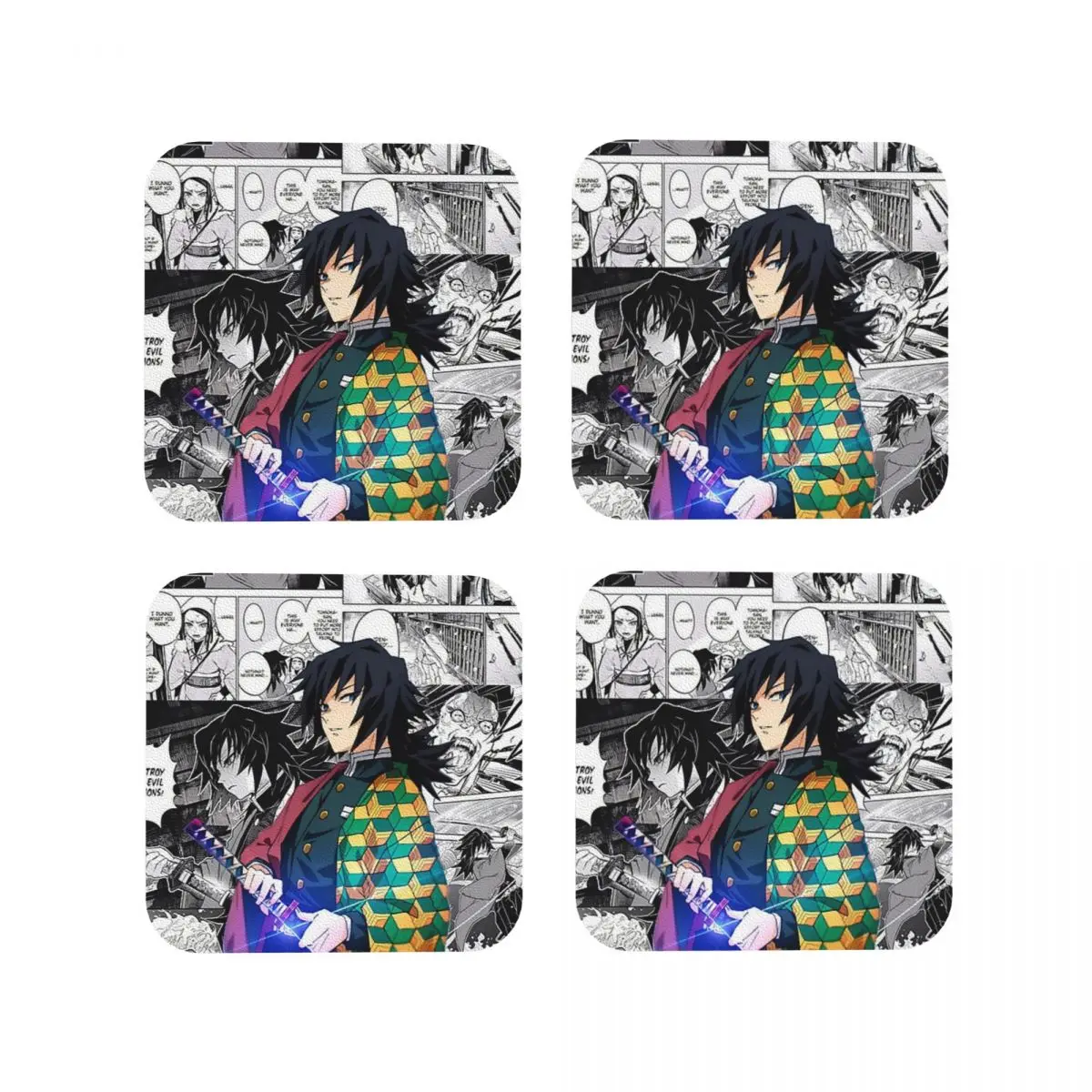 Anime Demon Slayer Kamado Tanjirou Coasters Kitchen Placemats Insulation Cup Coffee Mats For Decor Home Tableware Pads Set of 4