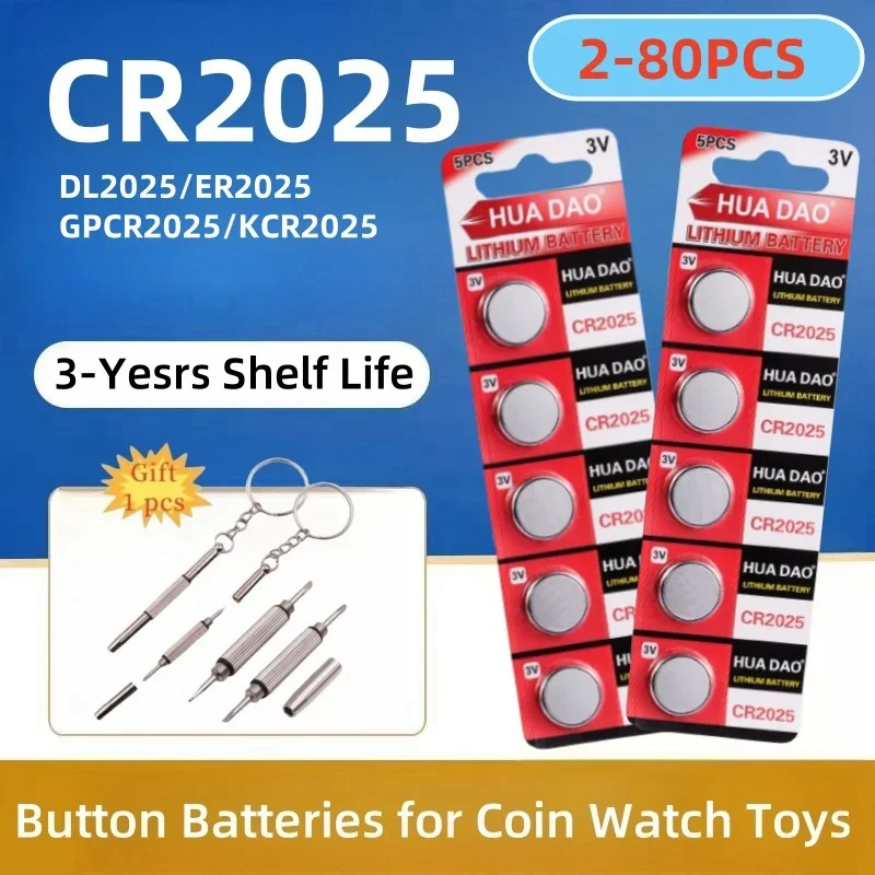 

2-80PCS CR2025 3V Lithium Battery for Car Remote Control Watch Button Coin Cells DL2025 BR2025 KCR2025