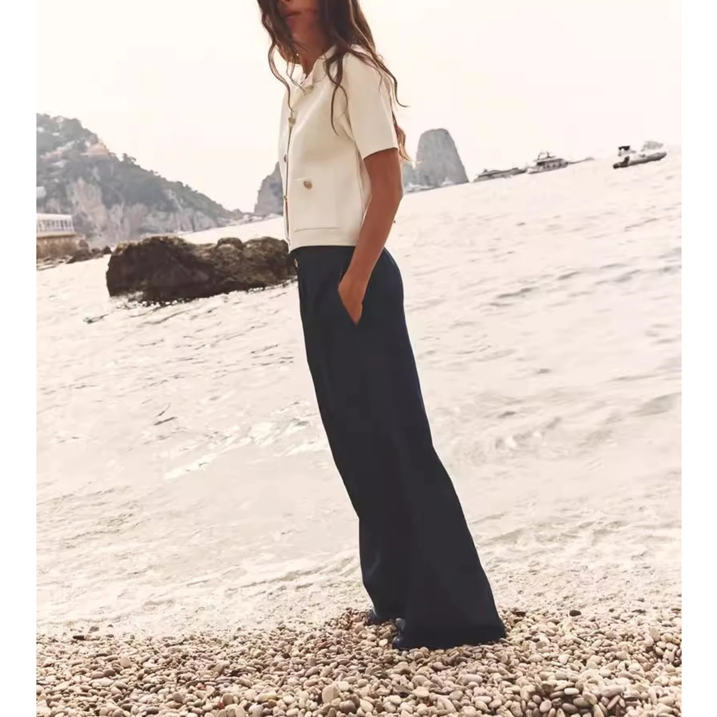 Jesienny Nowy Sweter Rozpinany z Metalowym Guzikiem, Duży Rozmiar, Dzianinowy, Okrągły Dekolt, Otwarty, z Włókna Poliestrowego, Prosty...