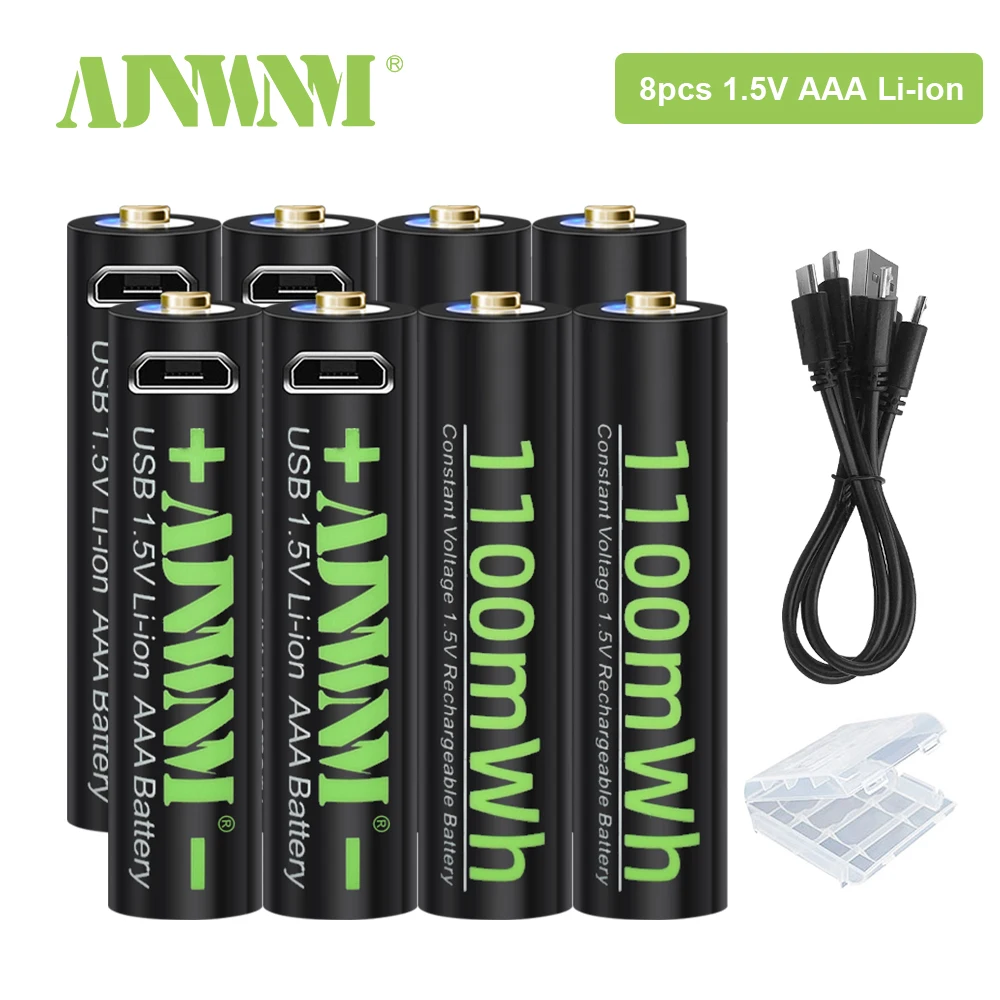 AJNWNM USB AAA Battery 1.5V Li-ion AAA Rechargeable Batteries 1100MWH 3A aaa flashlight battery with USB Cable