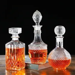 Novelty Design Multi Styles Barware Wine Glass Bottle 250-1000ml Lead-free Glass Whiskey Decanters for Liquor Scotch Bourbon