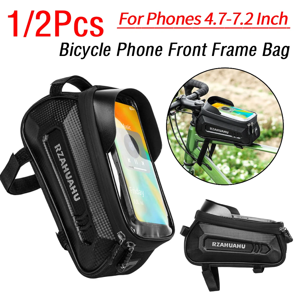 

1/2 шт. сумка на переднюю раму телефона для велосипеда, водонепроницаемая сумка на переднюю трубку для велосипедного телефона, жесткий чехол из ЭВА для телефонов 4,7-7,2 дюйма
