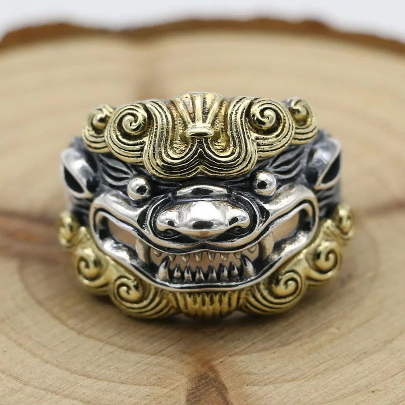 

Crafts Decoration S925 Sterling Silver Ring Personalized Thai Silver Dominant Beast Pixiu Men's Wealth Hunting Handmade Live Rin