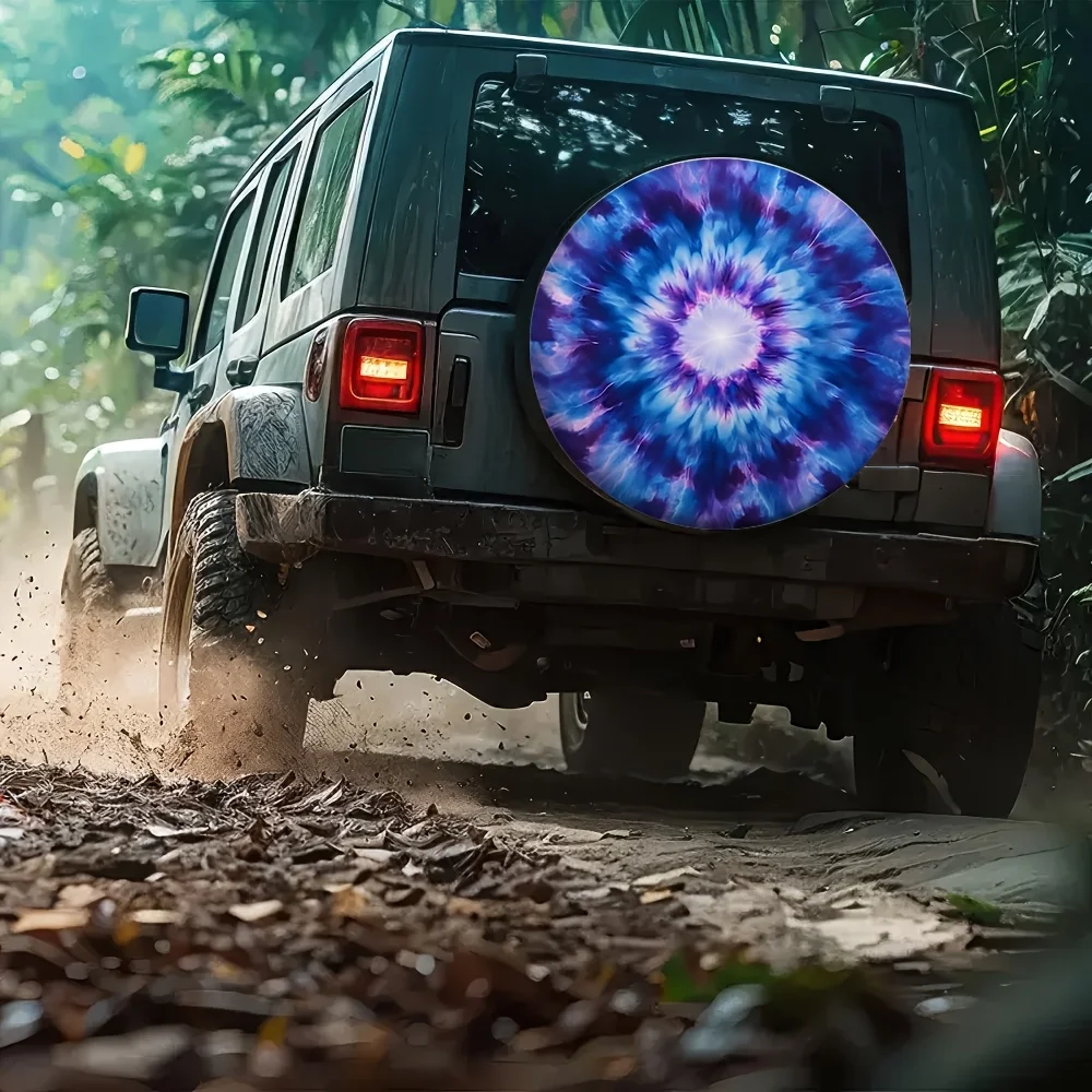 1pc Blue-Violet Tie-Dye Spare Tire Cover - Durable Polyester, Universal Fit For Cars, SUVs & Trucks, Perfect Outdoor Tire Protec