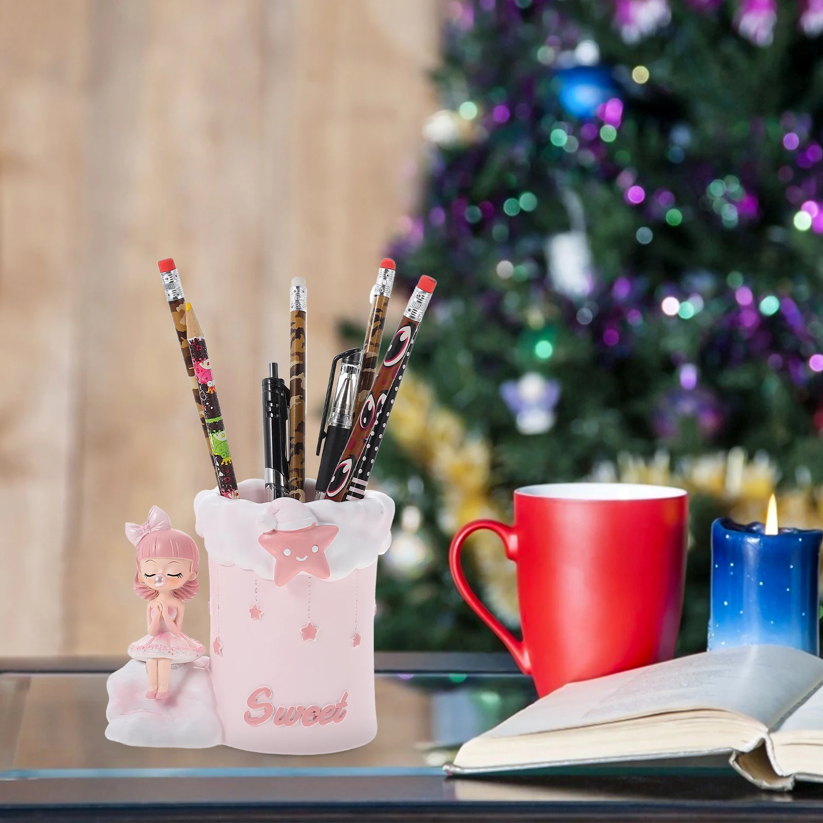 

Resin Pen Holder Bubble Girl Desk ganizer Creative Student Brush St Lovely Office Decor Multifunctional Desktop Pencil Cup