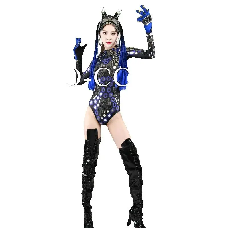 バーナイトクラブ DJ Ds レイブ衣装女性ゴーゴーダンス衣装セクシーなスパンコールボディスーツポールダンスジャンプスーツステージショー着用 XS9735