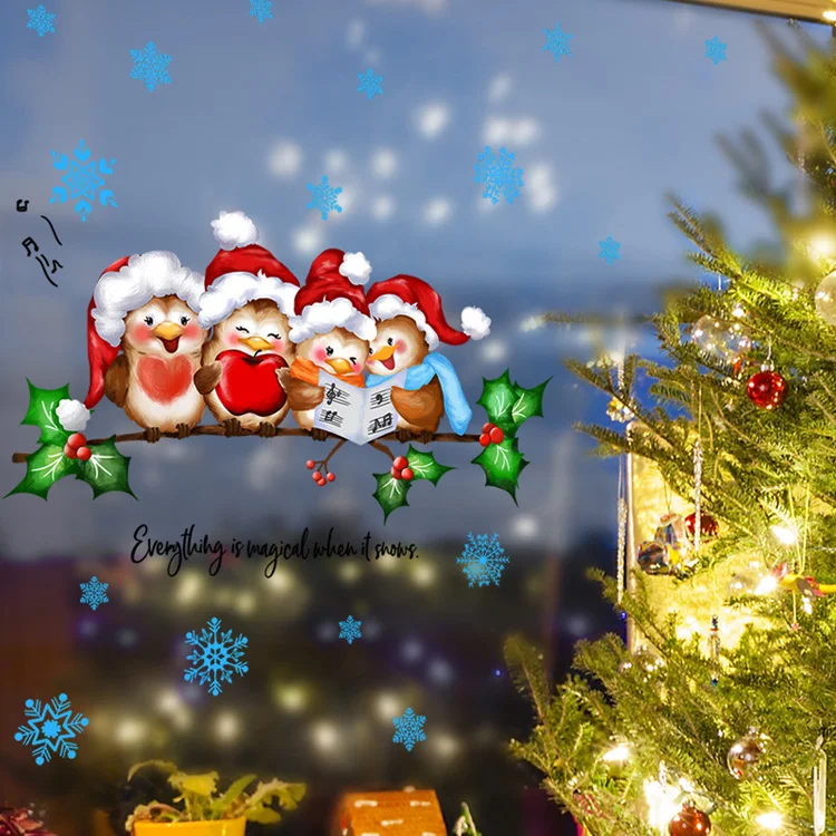 Weihnachtszweig, süßer Vogel, Wandaufkleber, Glasfenster, Dekor für Kinderzimmer, Schlafzimmer, Heimdekoration, Aufkleber, Neujahr, Cartoon-Wandbild – Detail 3