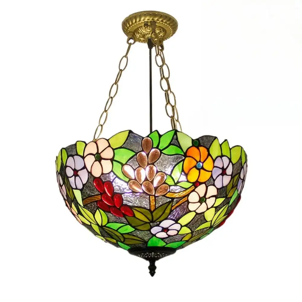 

16inch 40cm Stained Glass Pastoral Grapes Restaurant Aisle Entrance Balcony Tiffany Pendant Light Vintage Anti-chandelier