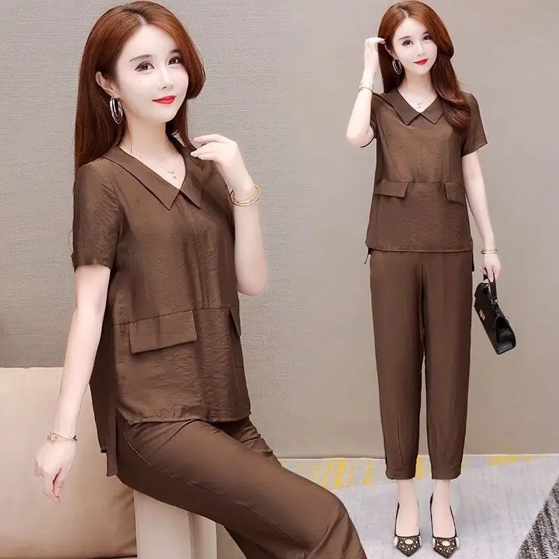 

Women's Tracksuit Elegant Doll Neck Puff Sleeve Chiffon Top and High Waist Pants Two-piece Set Ladies Fashion Trouser Suit G107