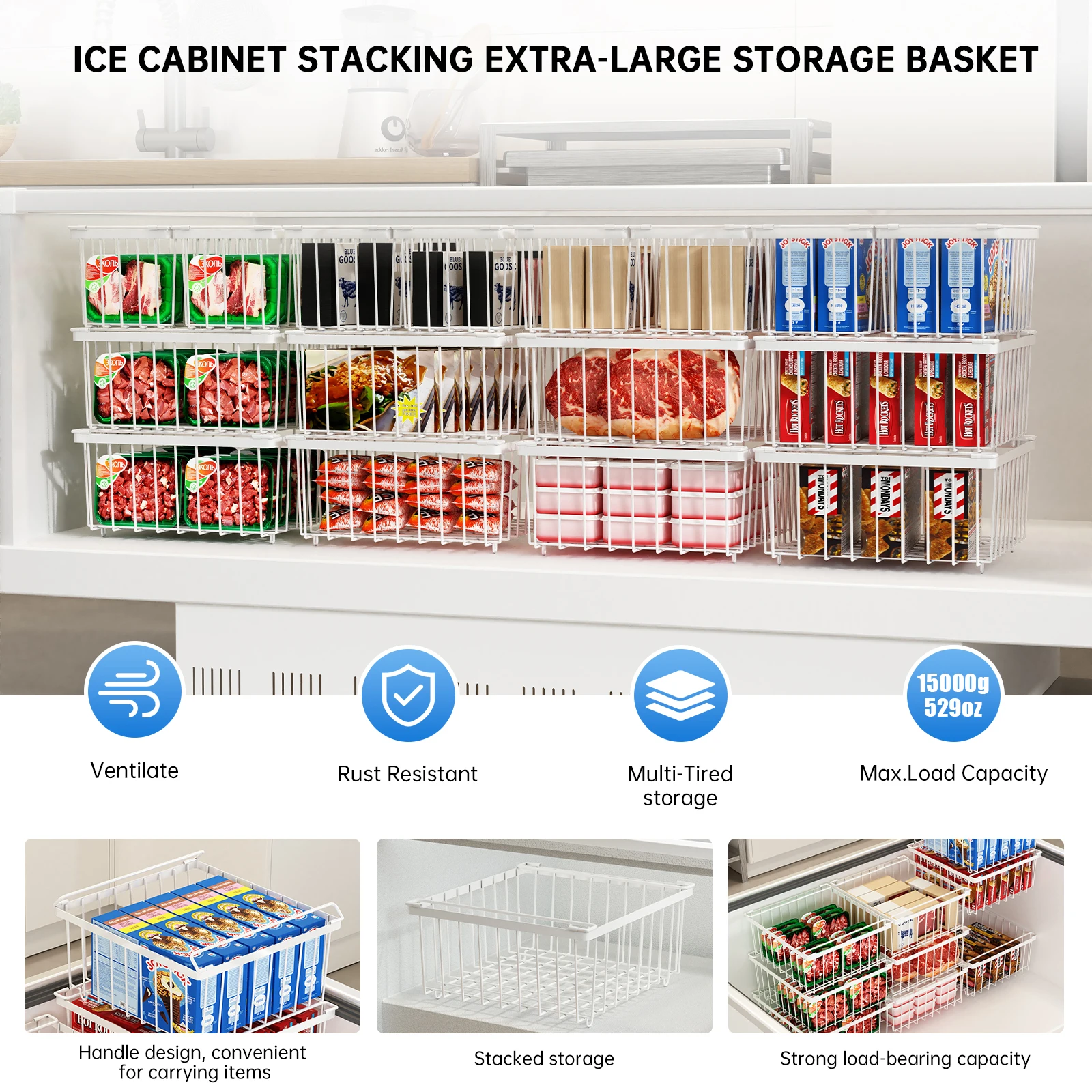 Grocery Store Freezer Hanging Basket Rack, Refrigerator Storage Rack, Food Net Basket, Ice Cream Storage Rack, Hanging Basket Rack, Divider Rack
