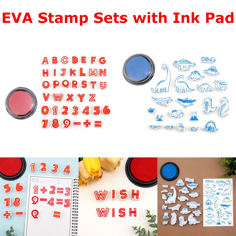 

EVA Stamp Sets with Ink Pad Alphabets Stamps Dinosaur Seal for DIY Scrapbooking Anniversary Paper Decor Card 2025 High Quality