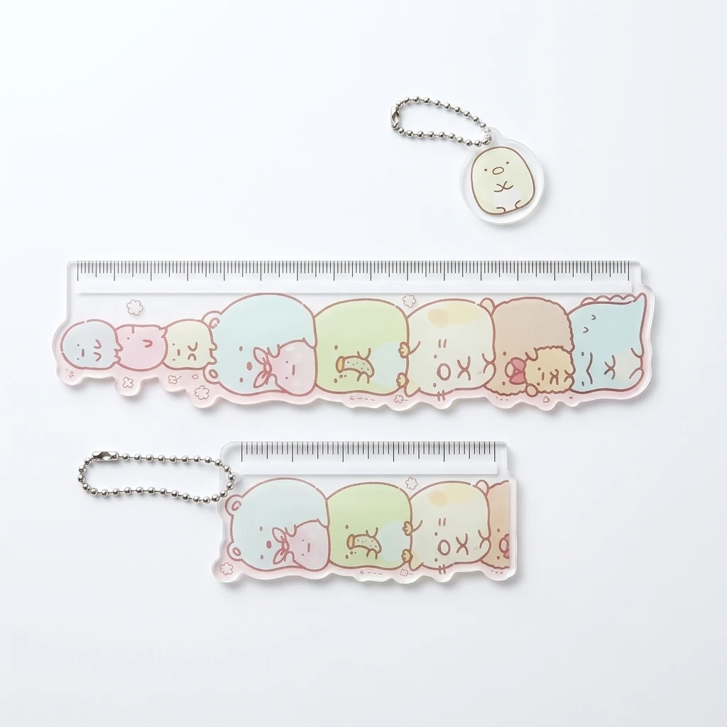 Kawaii Acrylic Ruler 15cm Stacked Animals Bear Cat Penguin Lizard Die Cut Charm Ball Chain Cute Desk Stationery 2 Pcs