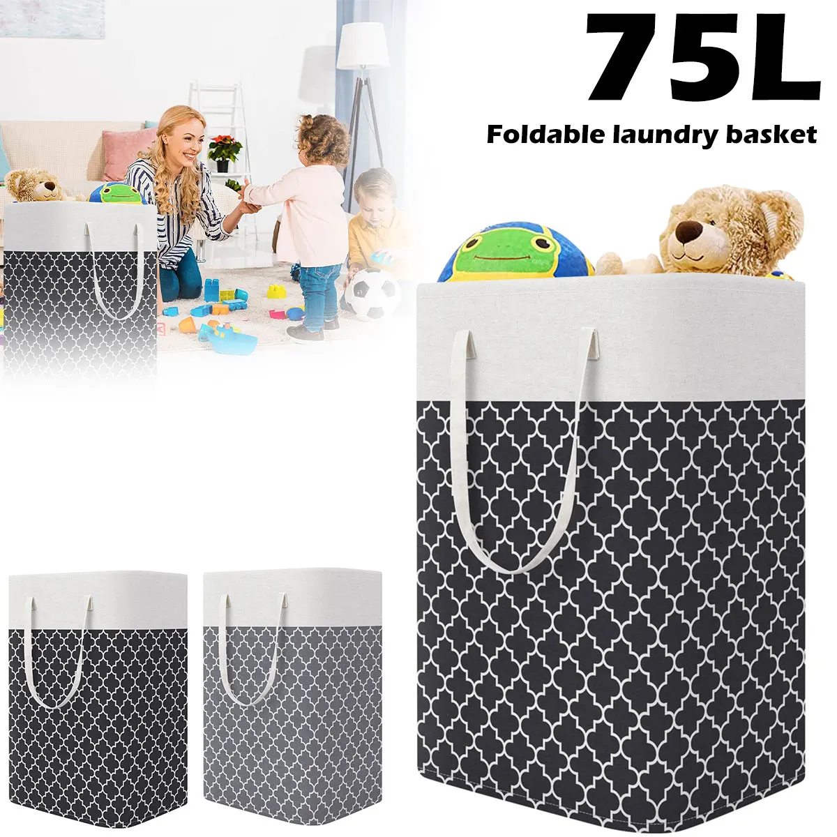 75 Large Capacity Laundry Basket Collapsible Laundry Storage Basket Waterproof Cotton Linen Laundry Hamper with Handles