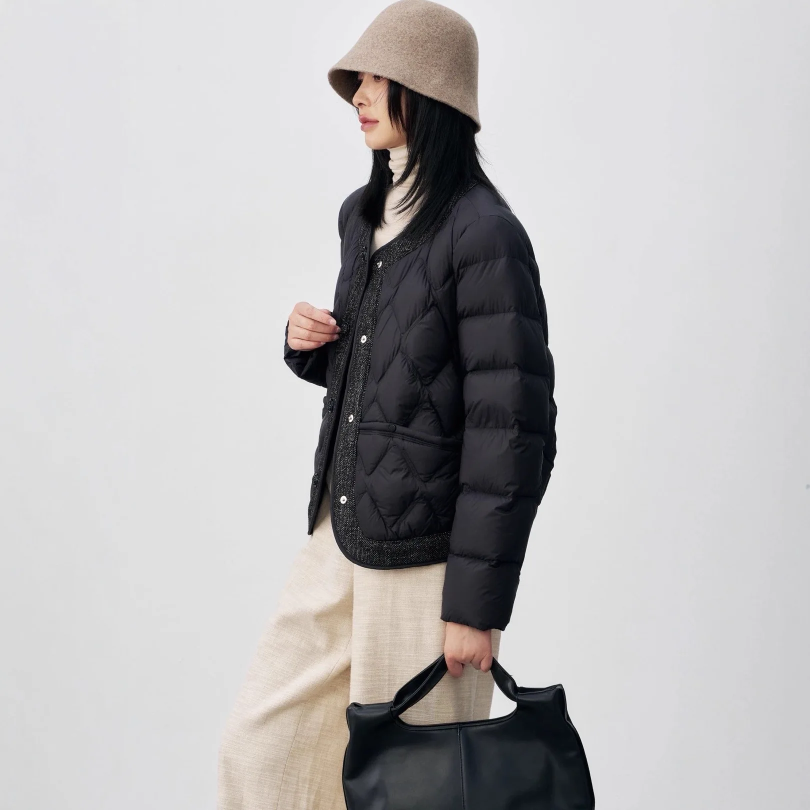 سترة نسائية جديدة لخريف وشتاء 2025 سترة قصيرة برقبة دائرية للركاب في شارع العليا #5