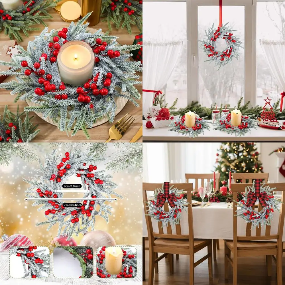 

Vintage 18-Piece Mini Christmas Wreaths Set with Red Berries for Indoor Decor, Ideal for Cabinets, Windows, Chairs, and Fireplac