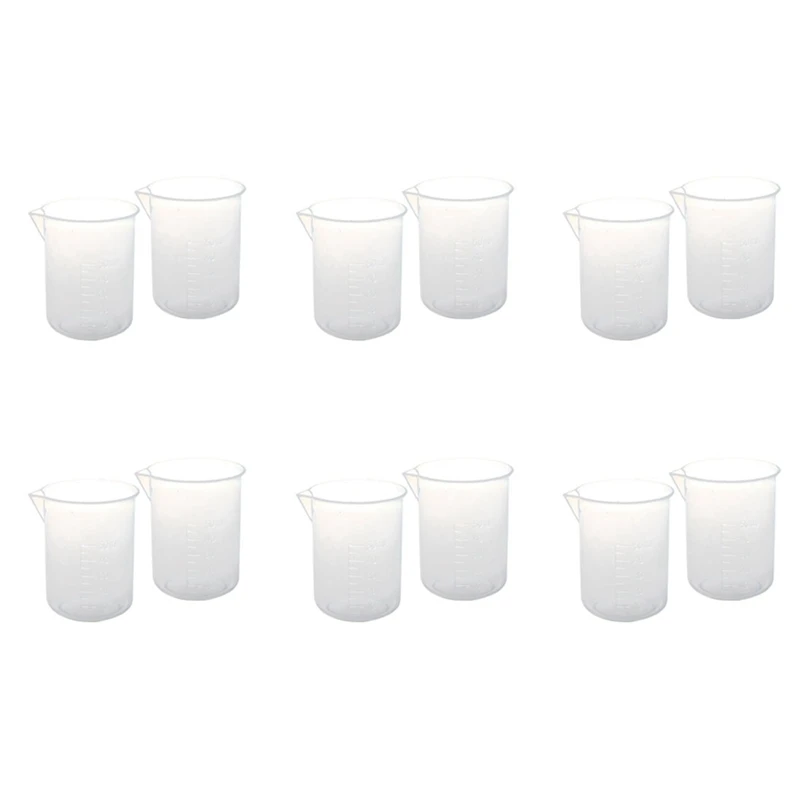 12 Pcs 50 Ml Laboratory Plastic Water Liquid Measuring Cup Transparent