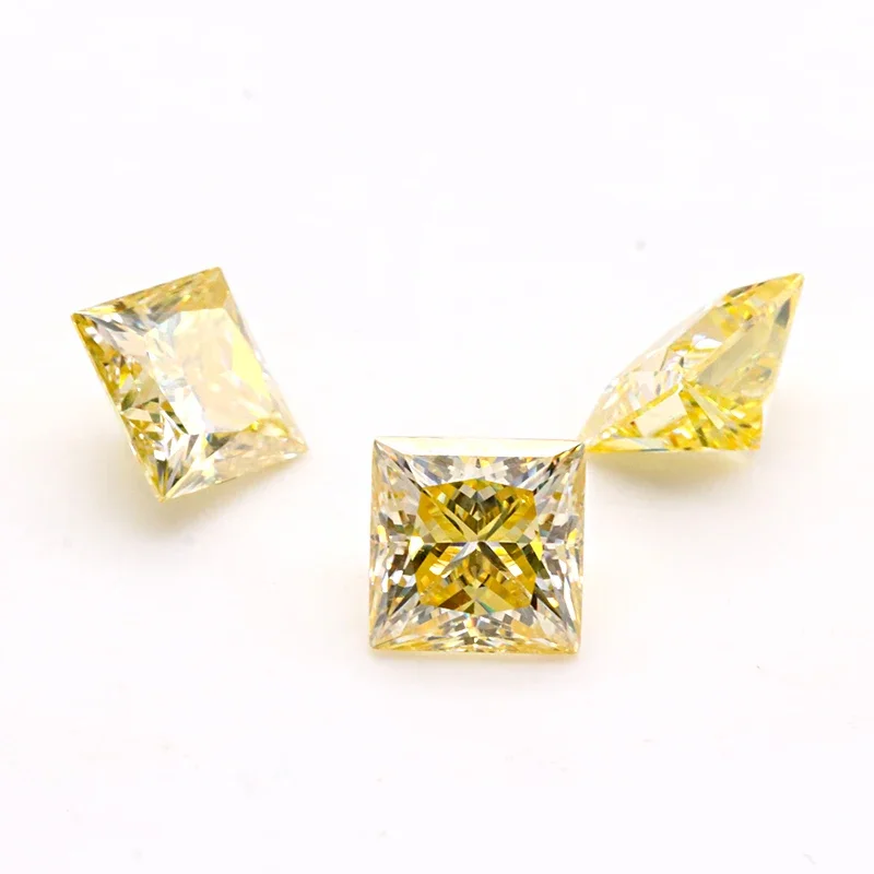 

Moissanite Stone Golden Yellow Color Princess Cut Gemstone Lab Grown Diamond for Advanced Jewel Making with GRA Certificate