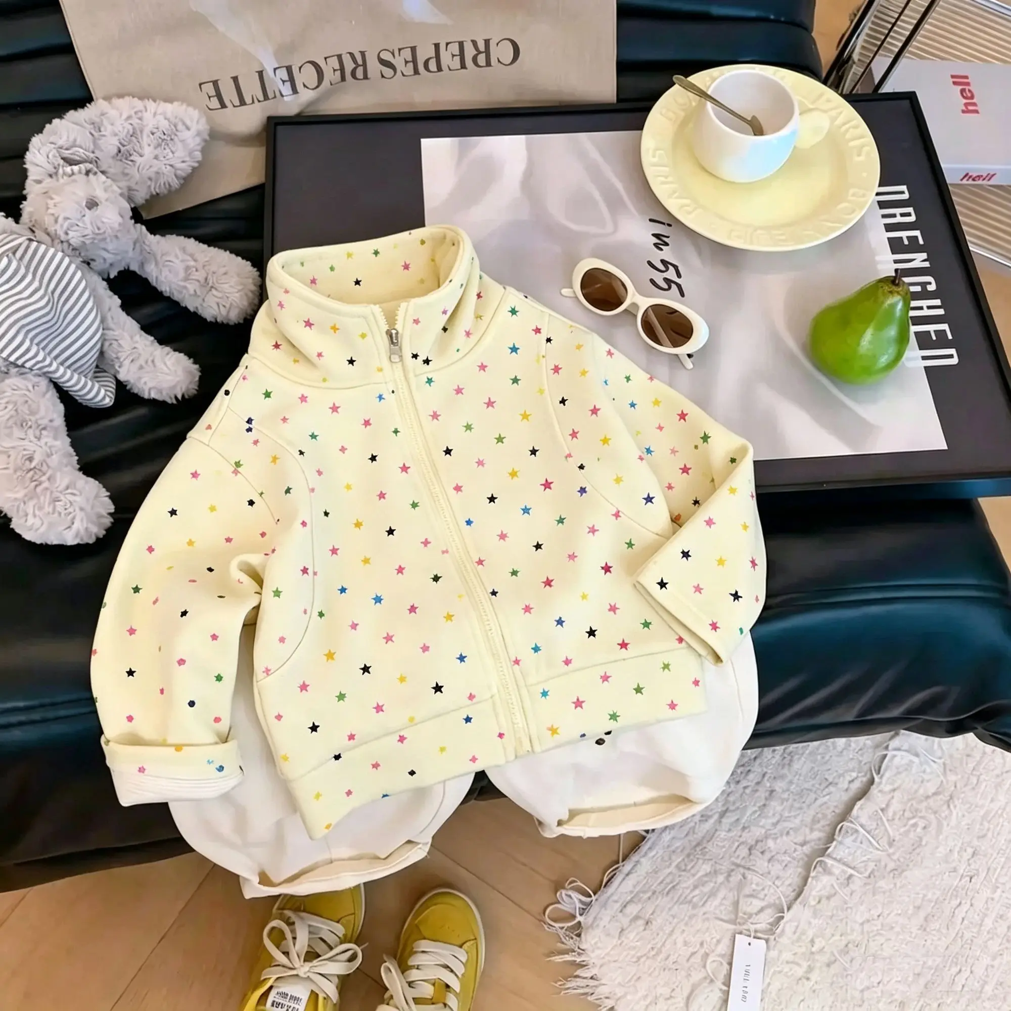 Jacket 2026 Spring and Autumn Winter New Children Polka Star Stand Up Collar Jacket with Thick Zipper for Boys and Girls