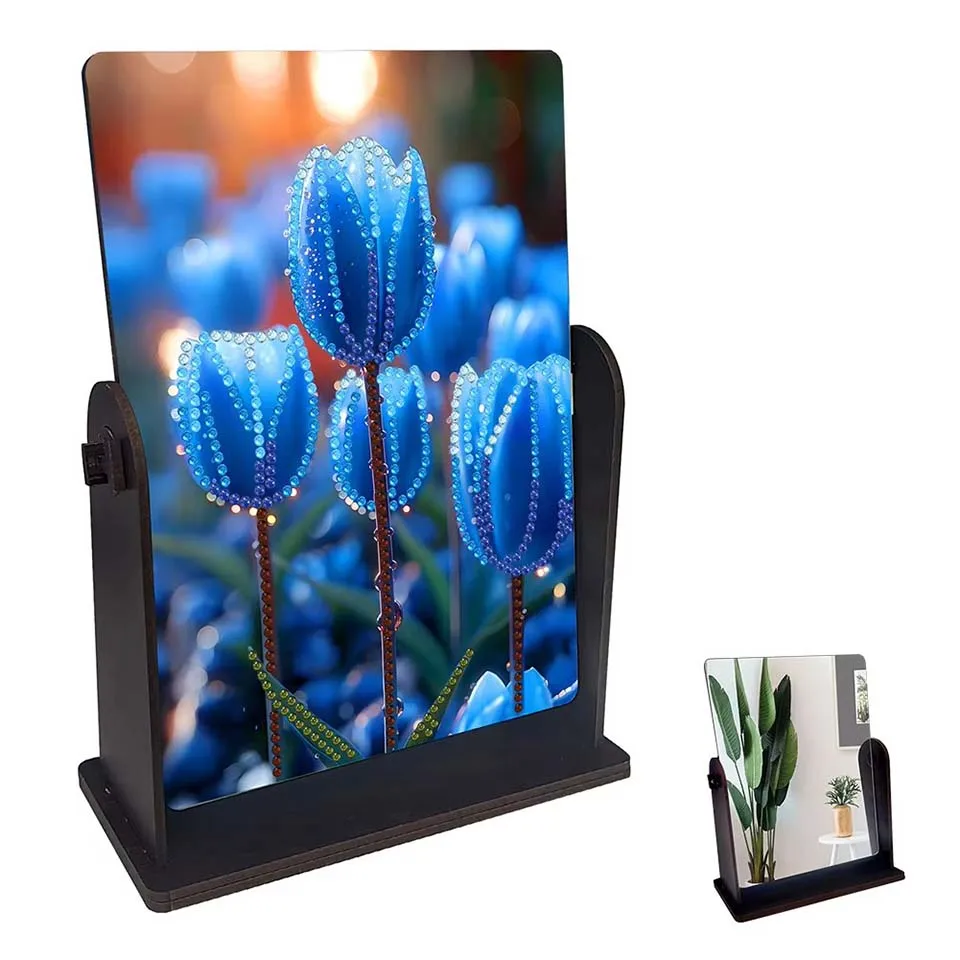 

DIY Специальная форма Синий тюльпан Столешница Алмазная картина Зеркало Комплект Настольное алмазное зеркало Художественные наборы 5D Алмазное искусство Настольный декор