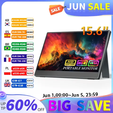 휴대용 모니터 15.6 인치 1080P ADS IPS 디스플레이 USB-C HDMI 노트북 스위치 폰 PS5/4 Xbox 내장 스피커