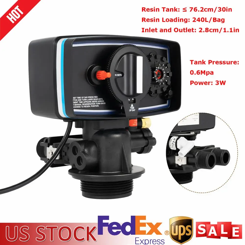 

110V Automatic Time Clock Control Valve 1.1 Inch Inlet Outlet Water Softener Siphon Regeneration 12 Day Setting 32-104°F