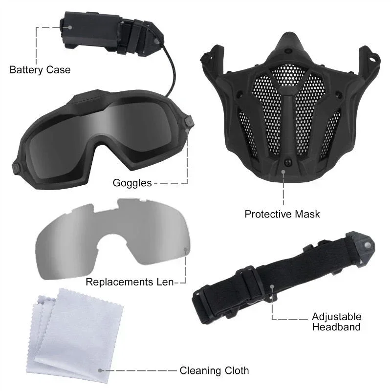 Erqygra tático meia máscara facial anti-nevoeiro ventilador paintball tiro equipamentos de proteção wargame airsoft esportes acessórios de segurança