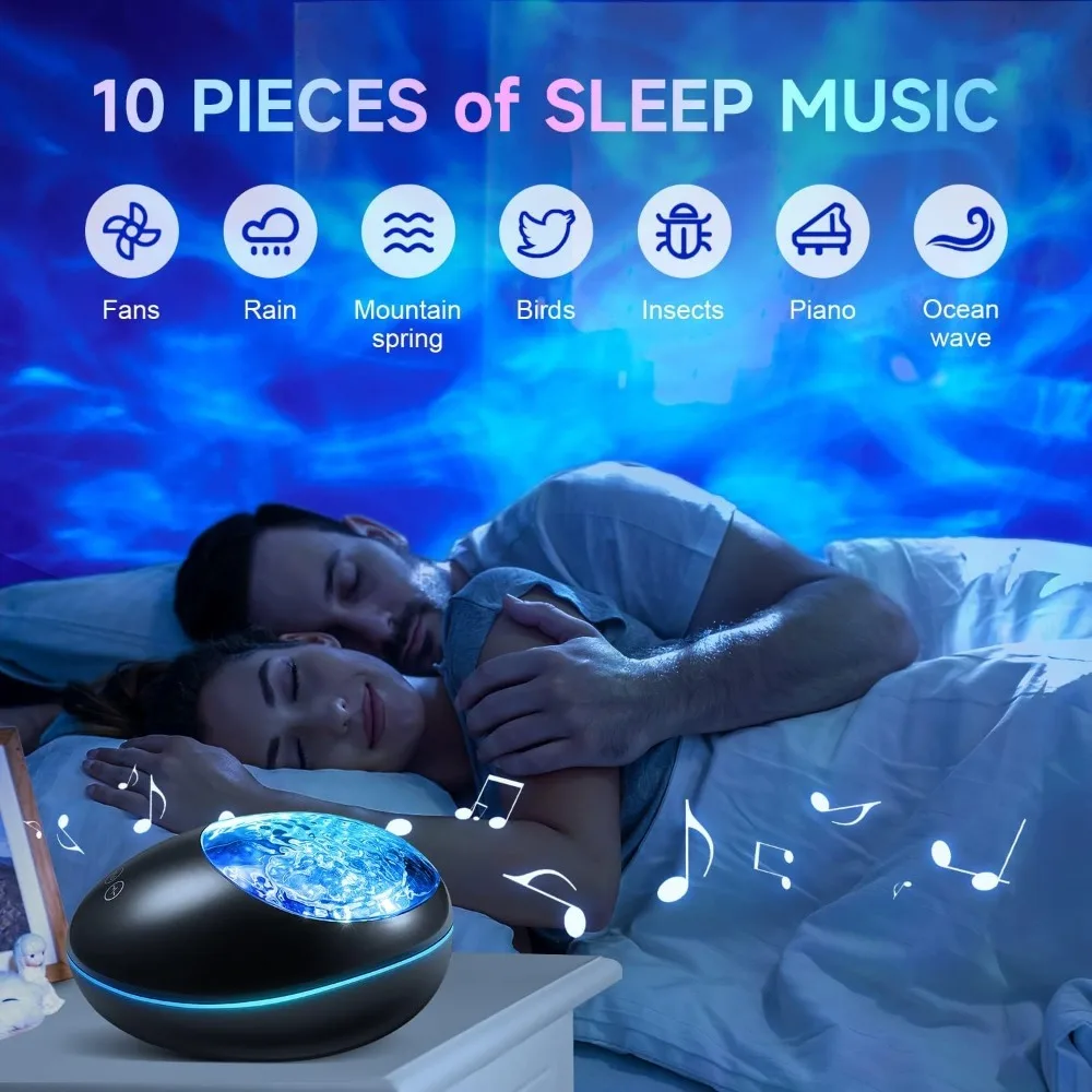 Proyektor Lampu Malam White Noise untuk Kamar Tidur, Proyektor Musik Bluetooth Lampu Langit-langit, Lampu Galaksi Skyligh dengan Timer Remote
